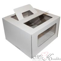 Коробка для торта Гофрокартон с ручками белая 22х22х15 см.