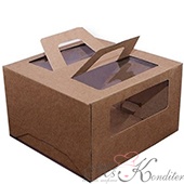 Коробка для торта Гофрокартон с ручками КРАФТ 30x30x19 см.