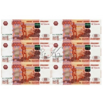 5000 рублей №1, вафельный лист А4